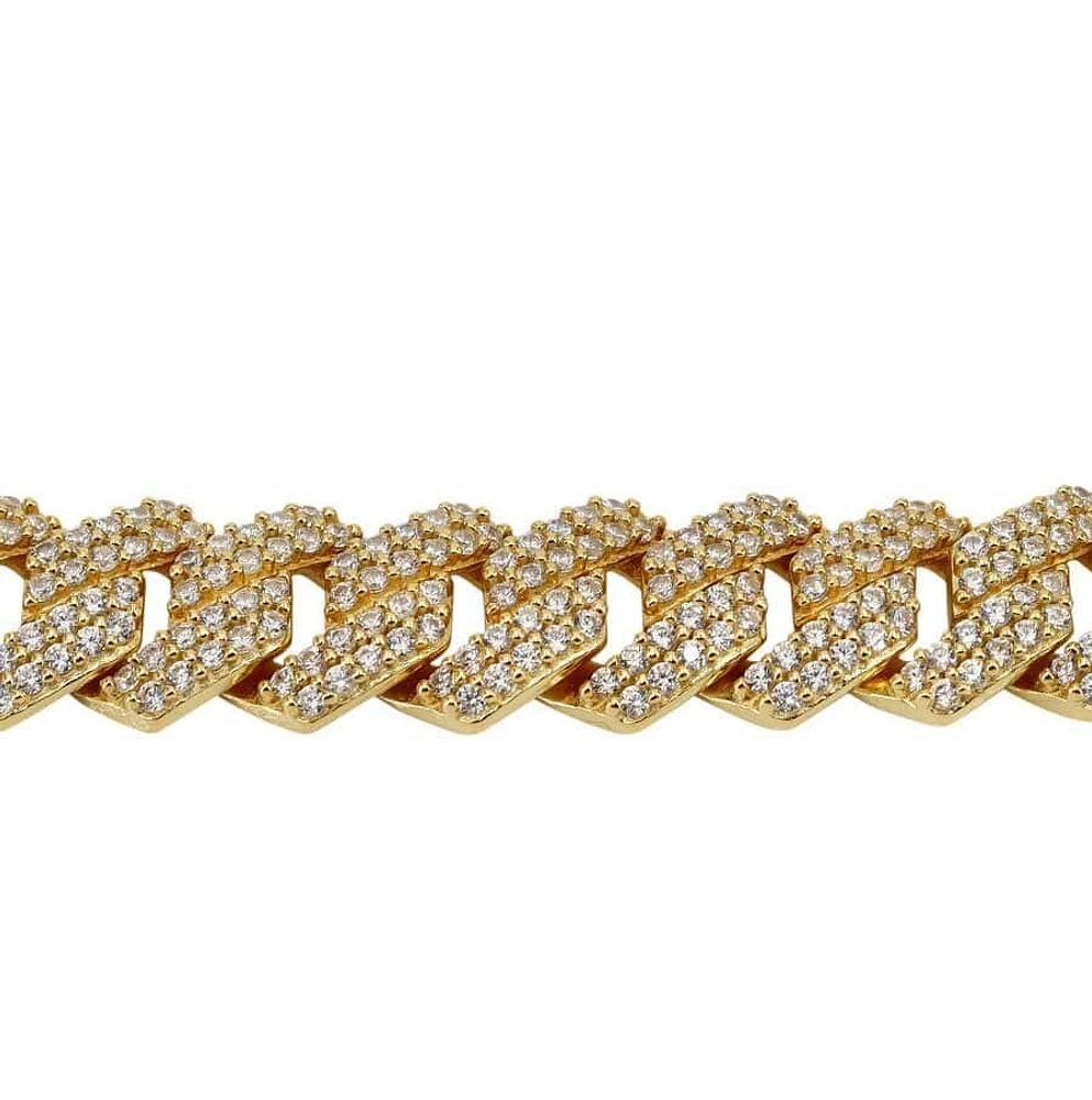 Sterling Silver With Gold, 8mm Zig Zag Cuban Bracelet With Cubic Zirconia