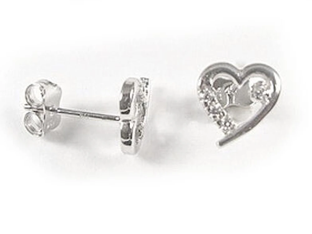 10K Children's White Gold C.Z Heart Stud Earrings