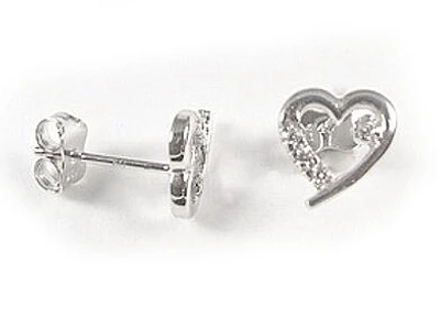 10K Children's White Gold C.Z Heart Stud Earrings