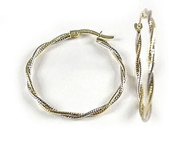 10K Yellow White & Rose Tri Color Shimmer Cut Hoop Earrings