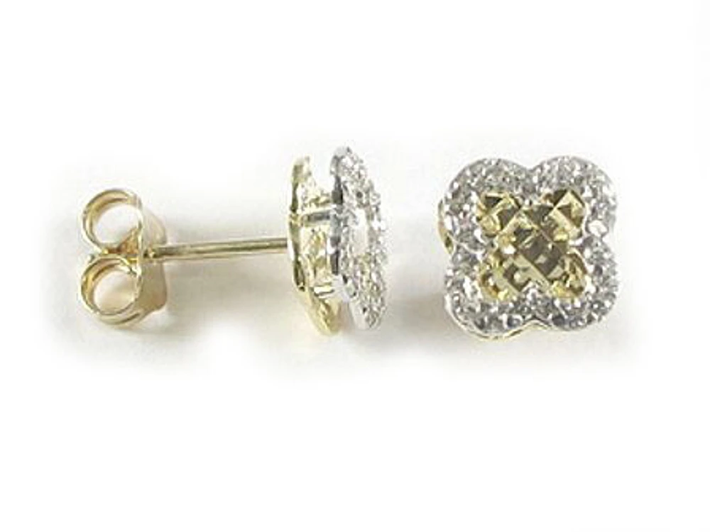 10K Yellow Gold Clover Shimmer Cut C.Z Stud Earrings