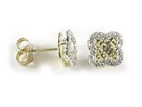 10K Yellow Gold Clover Shimmer Cut C.Z Stud Earrings