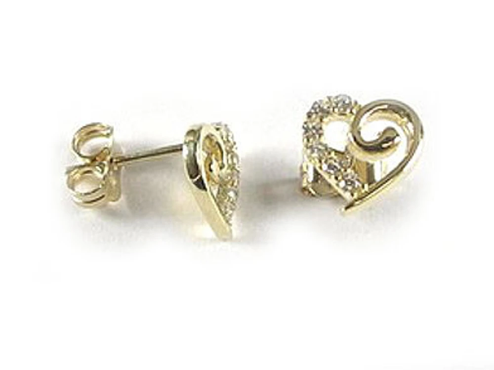 10K Yellow Gold Heart C.Z Stud Earrings