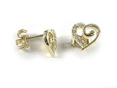 10K Yellow Gold Heart C.Z Stud Earrings