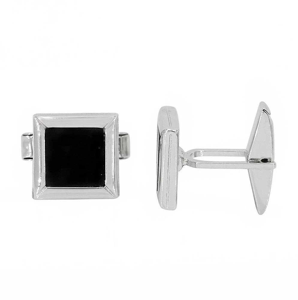 Silver With Rhodium, Cufflink With Onyx