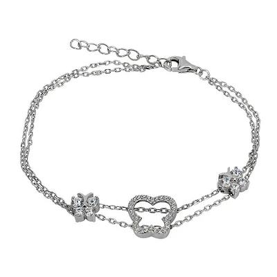 Sterling Silver With Rhodium, Butterfly Bracelet With Cubic Zirconia