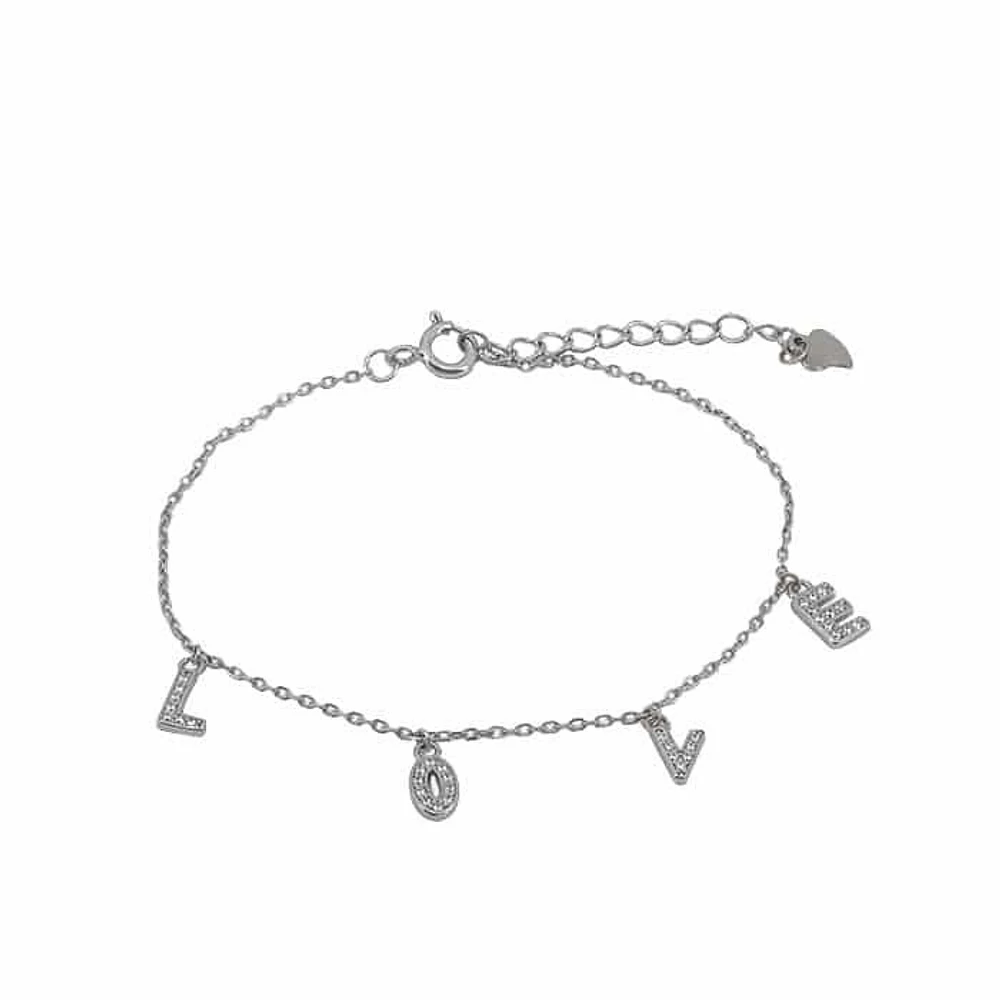 Sterling Silver With Rhodium, Love Bracelet With Cubic Zirconia
