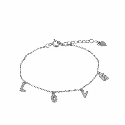 Sterling Silver With Rhodium, Love Bracelet With Cubic Zirconia