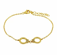 Sterling Silver With Gold, Handcuff Bracelet With Cubic Zirconia