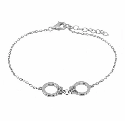 Sterling Silver With Rhodium, Handcuff Bracelet With Cubic Zirconia