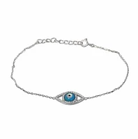 Sterling Silver With Rhodium, Evil Eye Bracelet With Cubic Zirconia