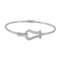 Sterling Silver With Rhodium, Buckle Bracelet With Cubic Zirconia