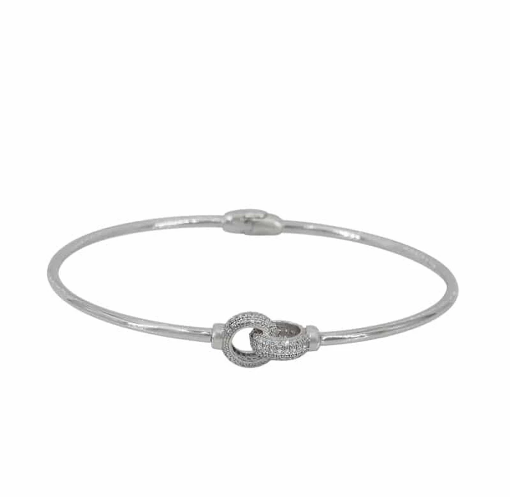 Sterling Silver With Rhodium, Double Loop Bracelet With Cubic Zirconia