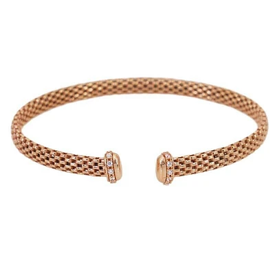 Sterling Silver With Rose Gold, Mesh Bracelet With Cubic Zirconia