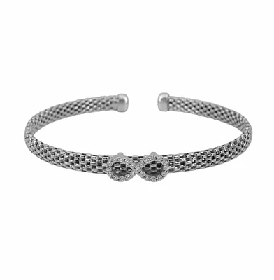 Sterling Silver With Rhodium, Infinity Mesh Bracelet With Cubic Zirconia