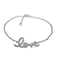 Sterling Silver With Rhodium, Love Charm Bracelet With Cubic Zirconia