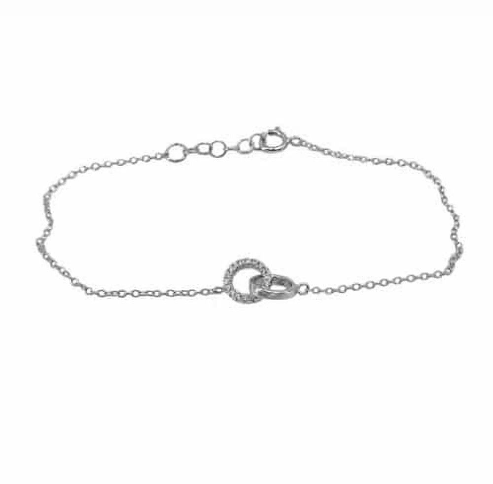 Sterling Silver With Rhodium, Double Circle Charm Bracelet