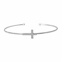 Sterling Silver With Rhodium, Sideways Cross Cuff Bracelet