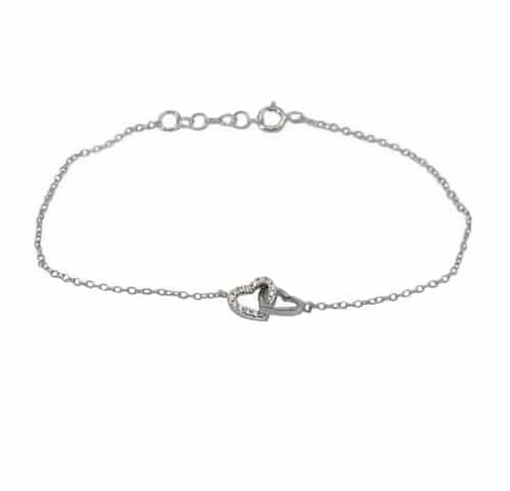 Sterling Silver With Rhodium, Double Heart Bracelet