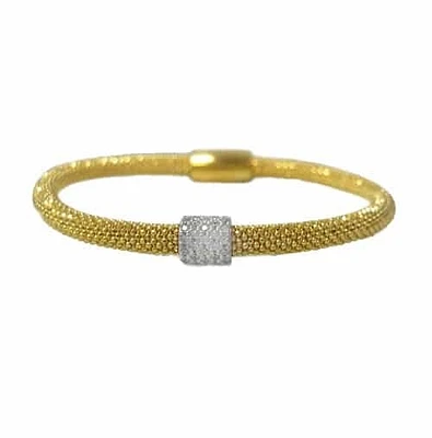 Sterling Silver With Gold, Diamond Cut 5mm Width Mesh Bracelet