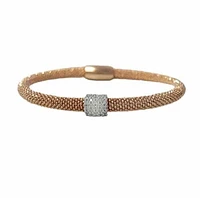 Sterling Silver With Rose Gold, Diamond Cut 5mm Width Mesh Bracelet