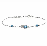 Sterling Silver With Rhodium, Hamsa And 4mm Evil Eye Bracelet