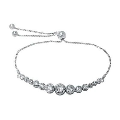 Sterling Silver With Rhodium, Adjustable Stone Bracelet