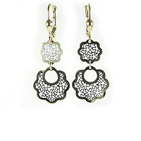 10K Yellow Gold Flower Pattern Dangle Earrings