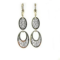 10K Yellow Gold Long Flower Pattern Dangle Earrings