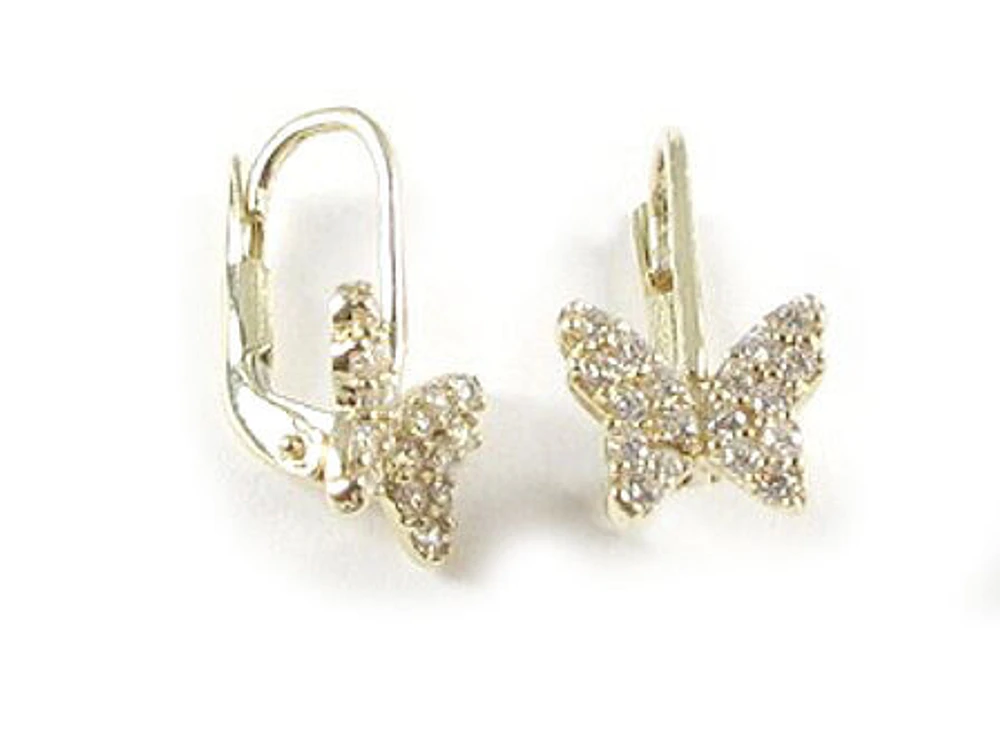 10K Yellow Gold C.Z Butterfly Shape Children's Earrings