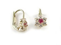 10K Yellow Gold C.Z Ruby Flower Children's Earrings