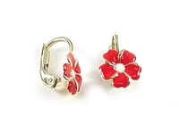 10K Yellow Gold Flower Enamel Children's Earrings