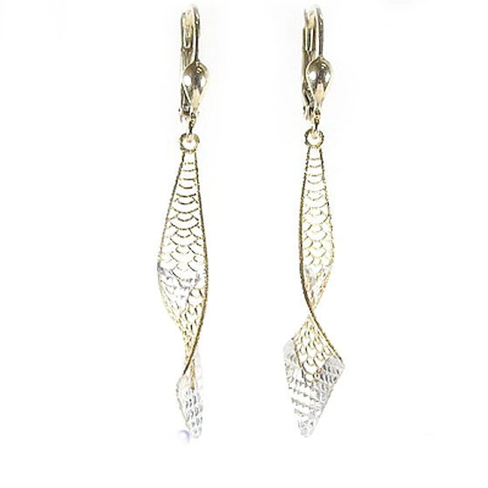 10K Yellow Gold Pattern Dangle Earrings