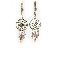 10K Yellow, White & Rose Gold Dream Catcher Dangle Earrings