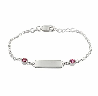 Sterling Silver With Rhodium, Baby ID Bracelet With 4mm Cubic Zirconia