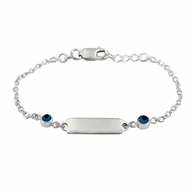 Sterling Silver With Rhodium, 4mm Evil Eye Baby Id Bracelet With 2mm Cable Chain