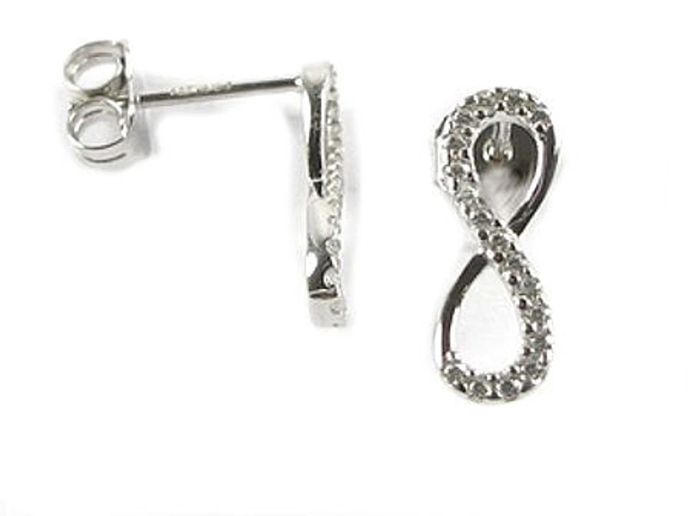 10K White Gold C.Z Infinity Stud Earrings