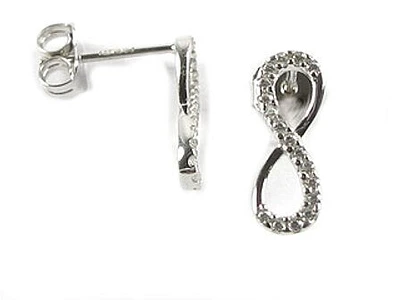 10K White Gold C.Z Infinity Stud Earrings