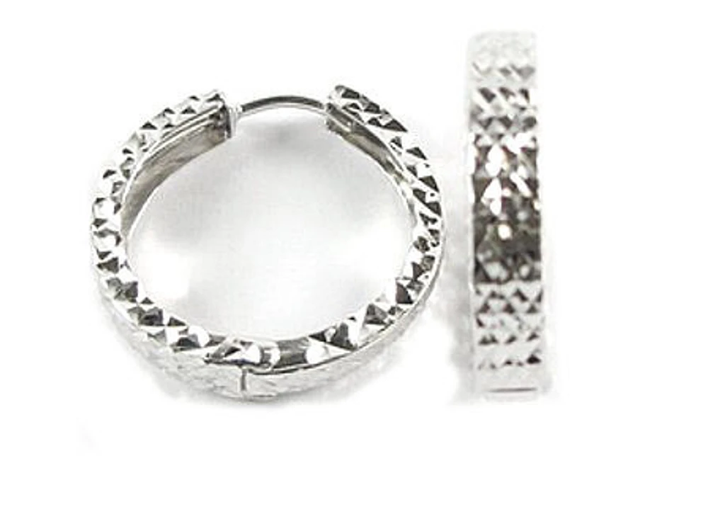10K White Gold Shimmer Cut Huggy Earrings