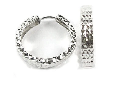 10K White Gold Shimmer Cut Huggy Earrings
