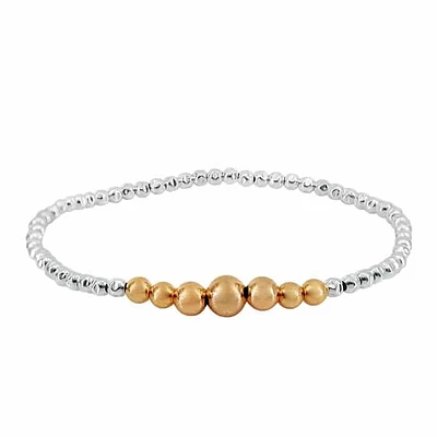 Sterling Silver 3mm Hammered Ball With 4mm To 6mm 14kt Gold Filled Ball Elastic Bracelet