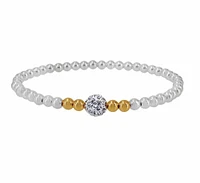 Sterling Silver 3mm Ball With 6mm Crystal Ball And 3mm 14Kt Gold Filled Ball Elastic Bracelet