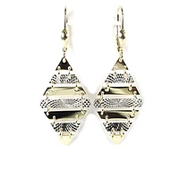 10K Yellow & White Gold Shimmer Cut Dangle Earrings