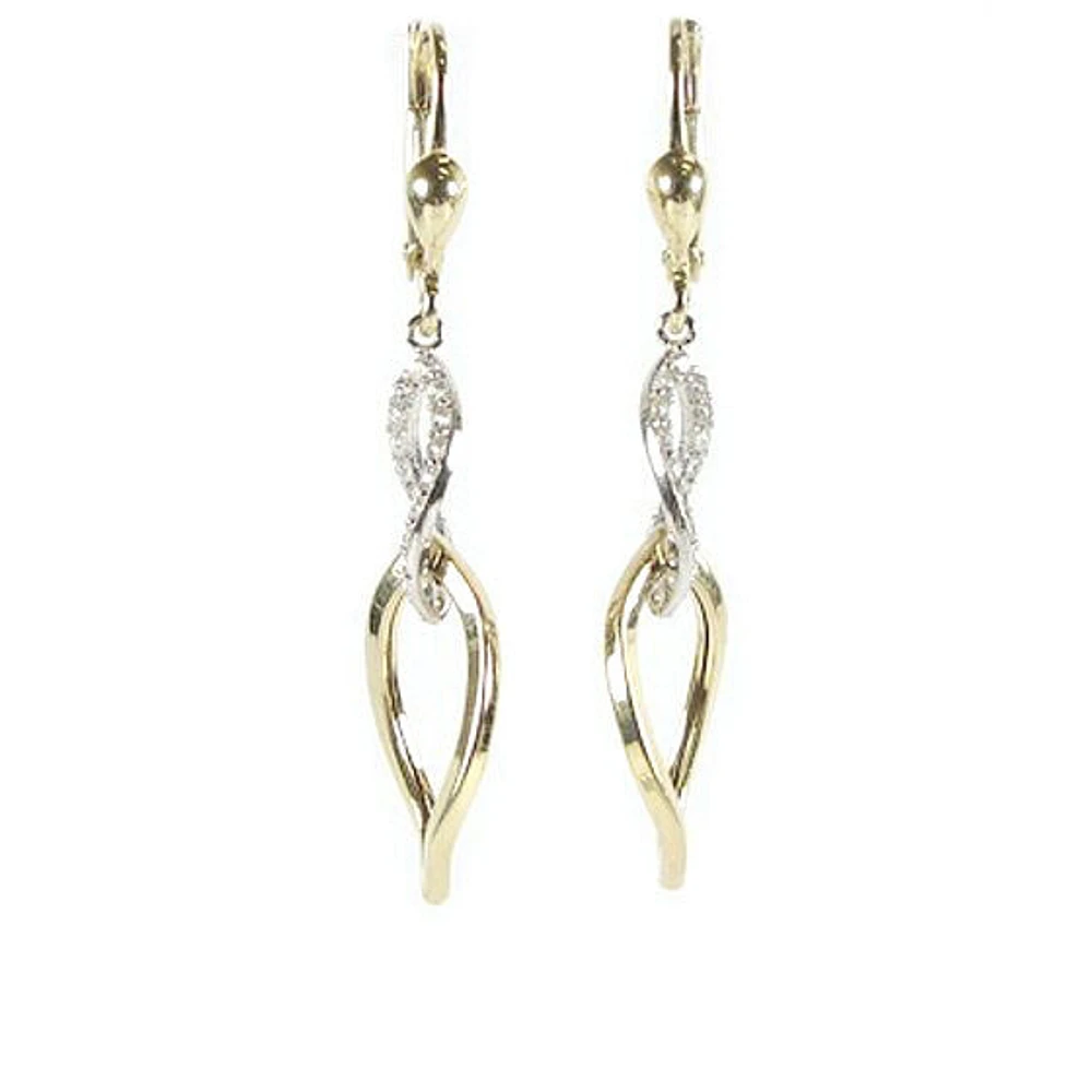 10K Yellow & White Gold C.Z Dangle Earrings