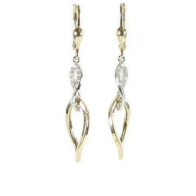 10K Yellow & White Gold C.Z Dangle Earrings