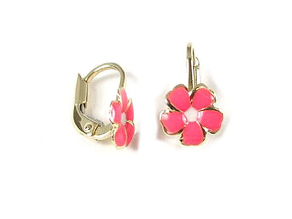 10K Yellow Gold Flower Enamel Children's Earrings