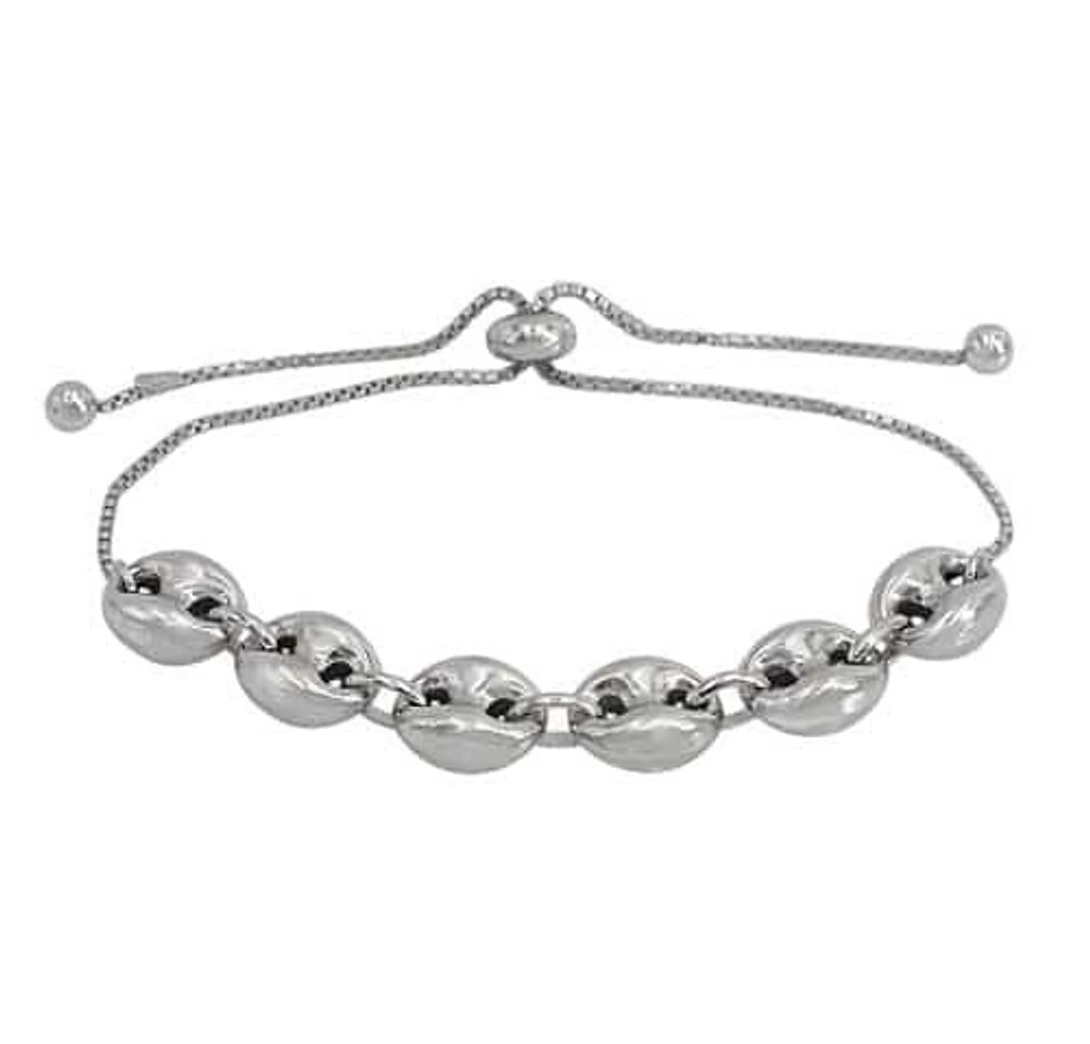 Sterling Silver With Rhodium Puffy Gucci Bead Bracelet With Silicone Stopper