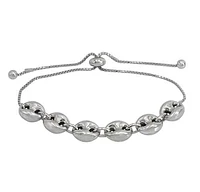 Sterling Silver With Rhodium Puffy Gucci Bead Bracelet With Silicone Stopper