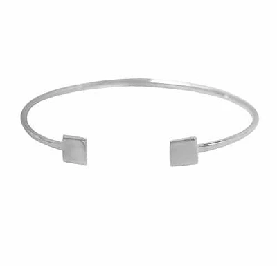 Sterling Silver With Rhodium, Open Cuff Bracelet With 6X6mm Squares Charm