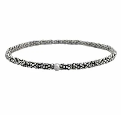 Sterling Silver, Elastic Bracelet With 3.5mm Daisies, 4mm Ball Bead